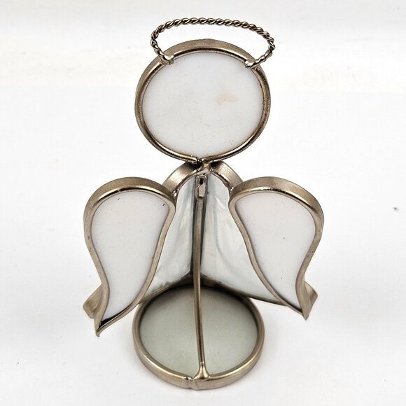 Stained Glass Angel Figurines Set of 2 Handcrafted Decorative Art White Blue - Picture 8 of 9